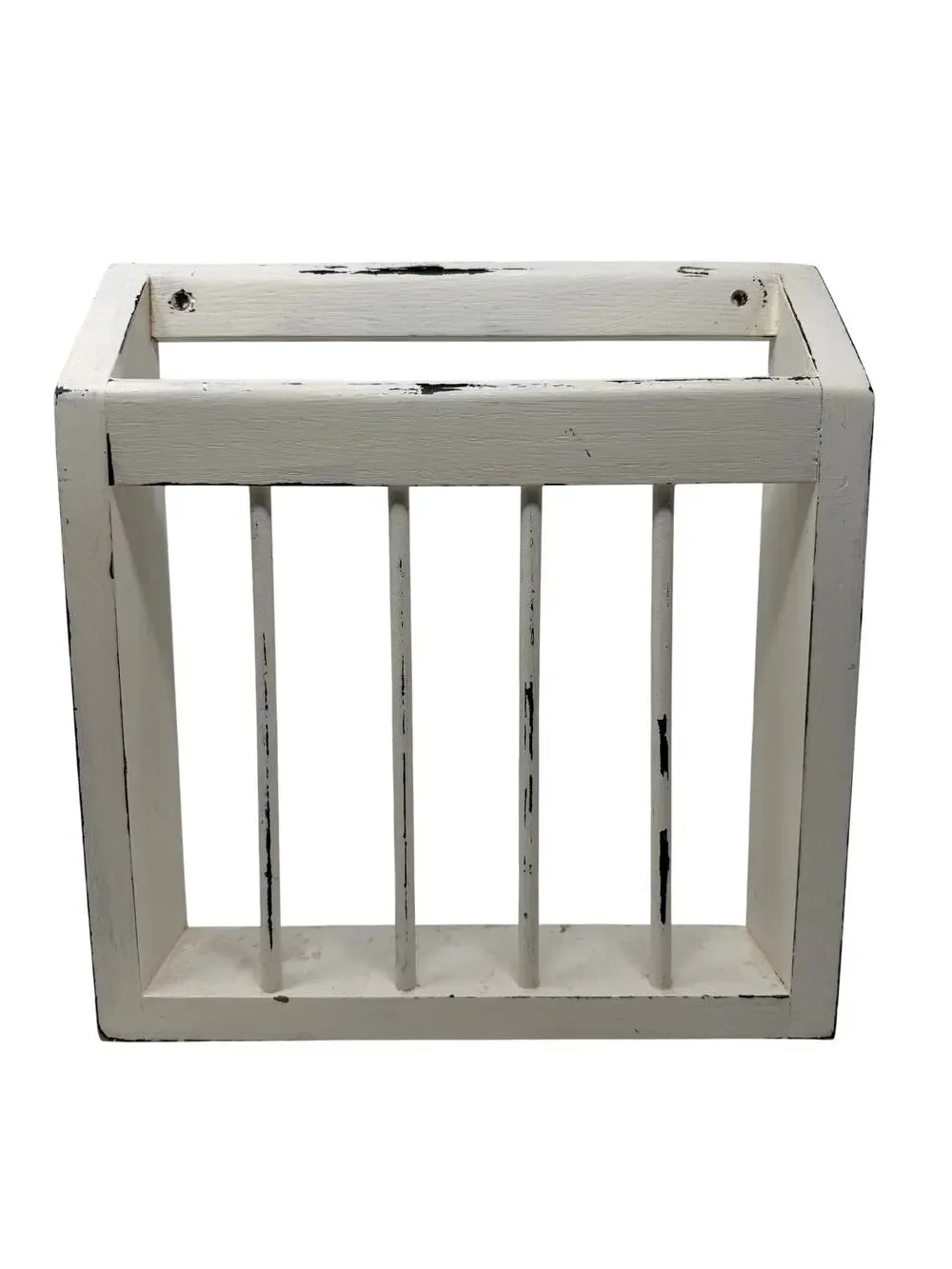 White Wood Slatted Wall Shelf Hanging Magazine Holder Rustic Farmhouse 13x12.5x3